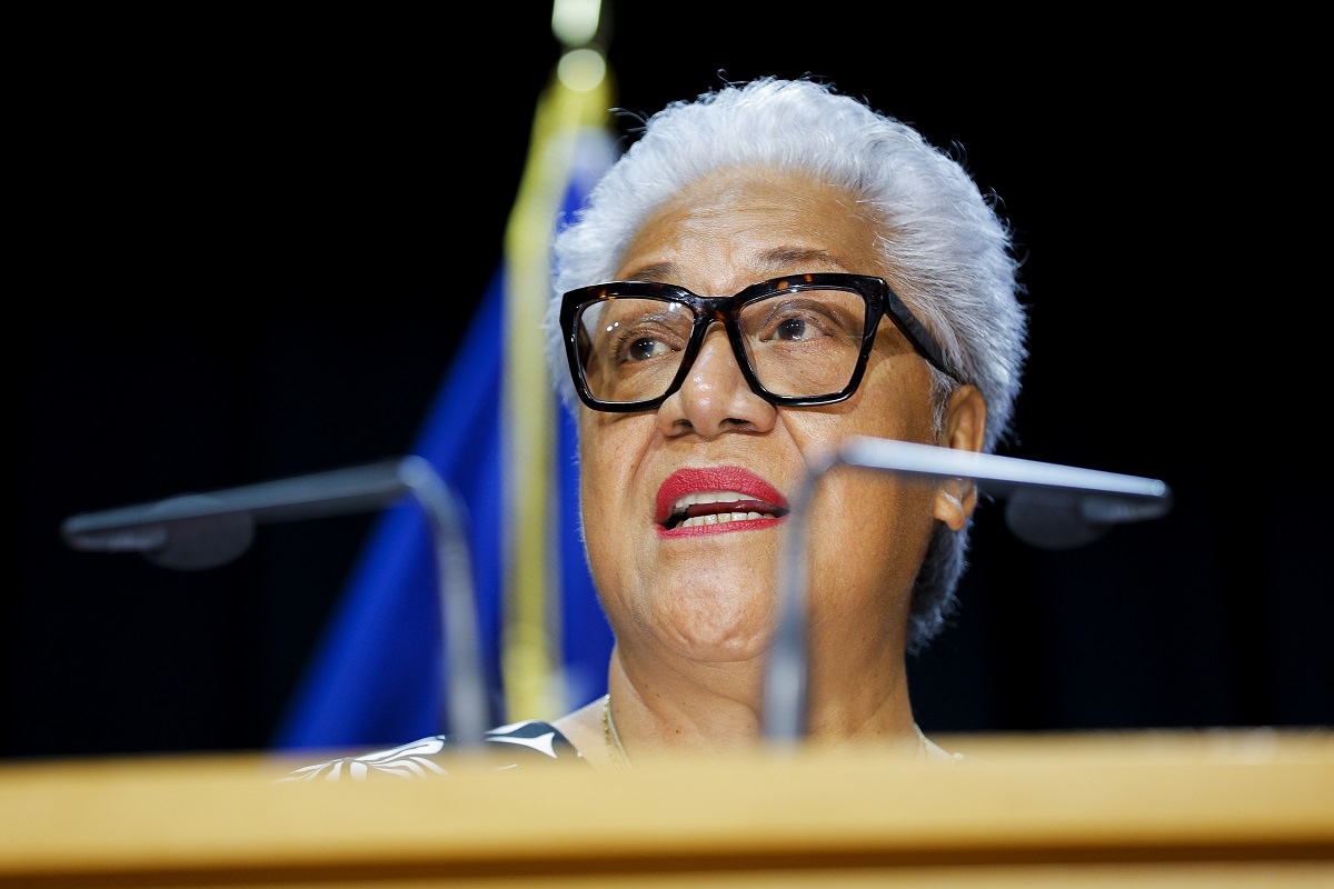 WELLINGTON, NEW ZEALAND - JUNE 14: Prime Minister of Samoa Fiame Naomi Mata'afa speaks during a press conference at Parliament on June 14, 2022 in Wellington, New Zealand. Prime Minister of Samoa Fiame Naomi Mata'afa will be making her first official visit to New Zealand from 14-16 June. (Photo by Hagen Hopkins/Getty Images)